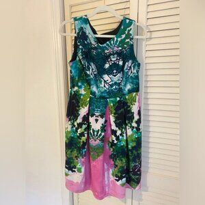 En Focus Studio Sleeveless Multicolor Abstract Print Midi Dress Size 10